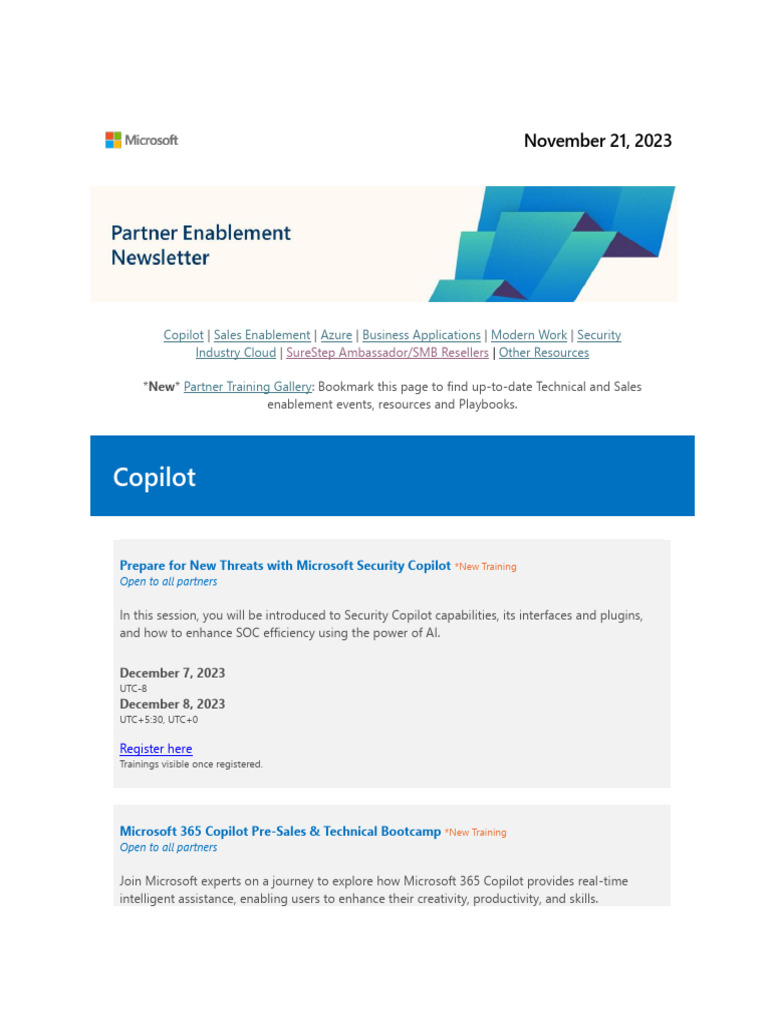 Partner Enablement Newsletter November 21 2023 | PDF | Microsoft Azure ...