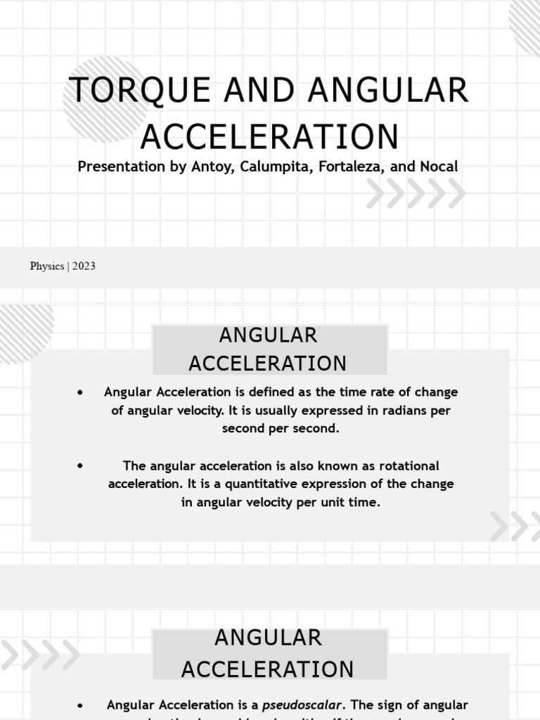 Angular Acceleration and Torque PDF Torque Force