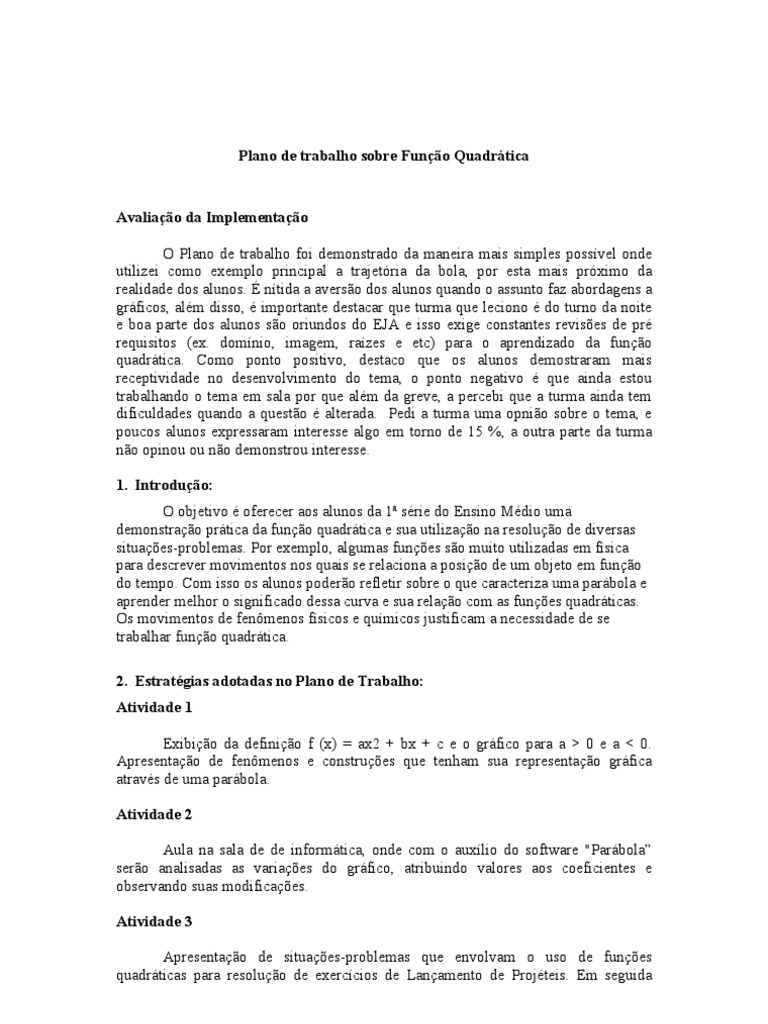 Trio quadrático - Planos de aula - 9º ano