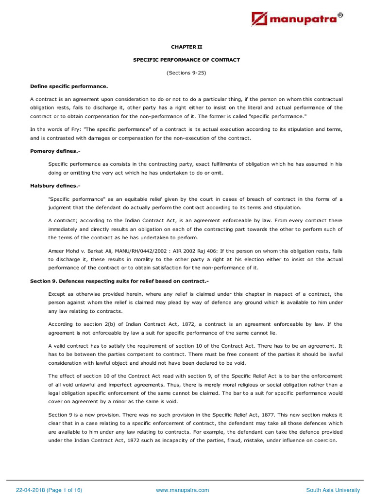 Understanding Specific Performance in Contracts | PDF | Legal Remedy ...