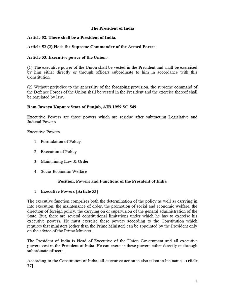 The President of India | PDF | Government | Legal Documents