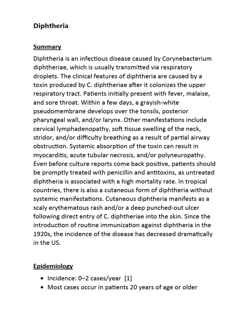 Diphtheria PDF Infection Clinical Medicine