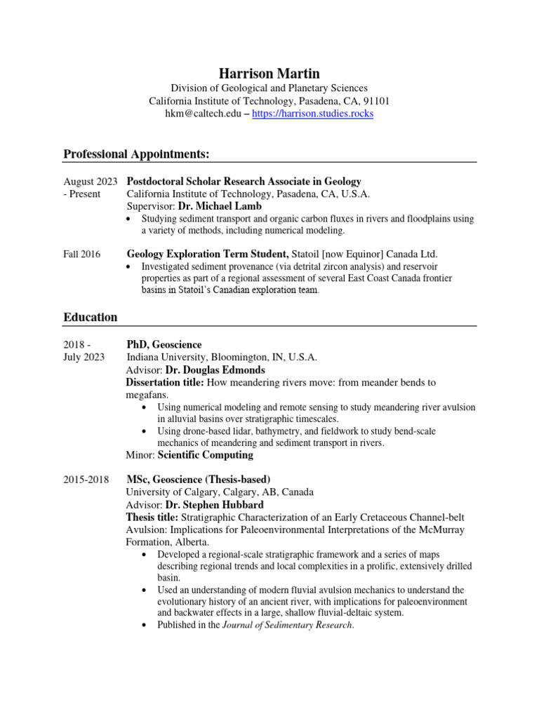 Geology Research Profile of Harrison Martin | PDF | Geology | Earth ...