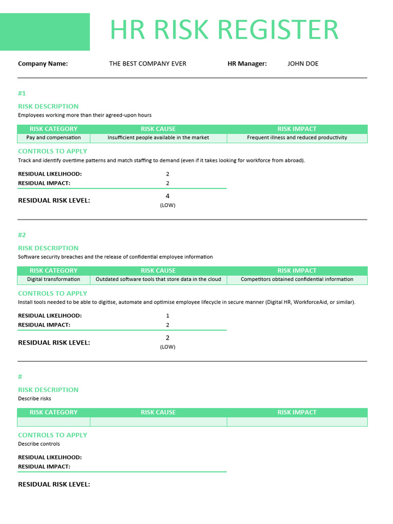 HR Risk Register | PDF