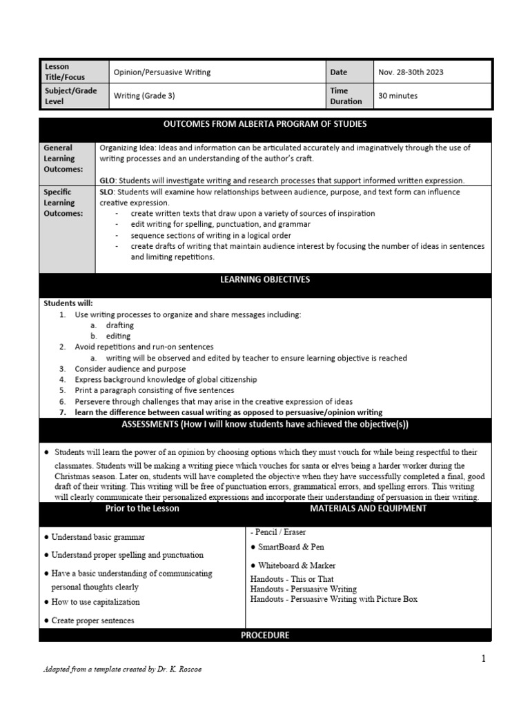Writing lesson plan nov pdf writing learning