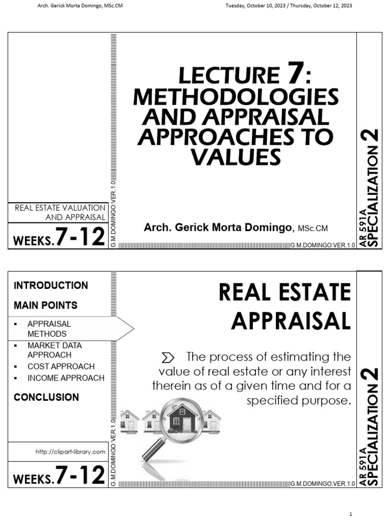 L7 mt methodologies appraisal approaches to values pdf real estate
