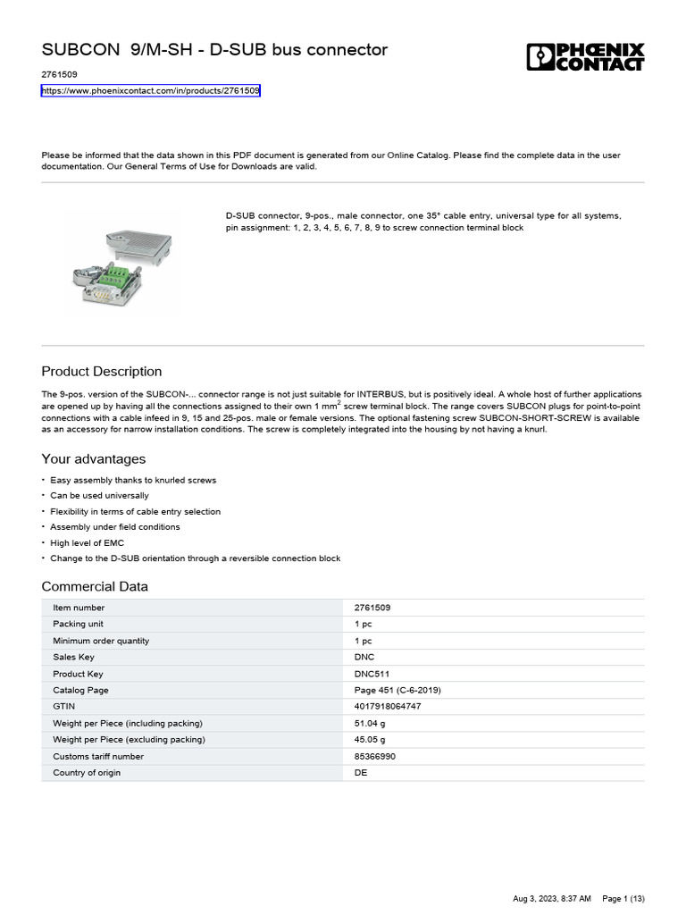Phoenix Contact 2761509 en | PDF | Electrical Connector | Manufactured ...