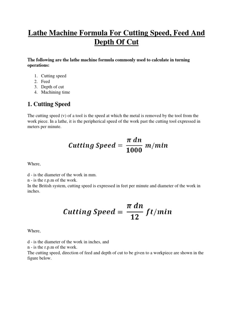 Lathe Cutting Speed and Feed Formulas | PDF | Machining | Industrial ...