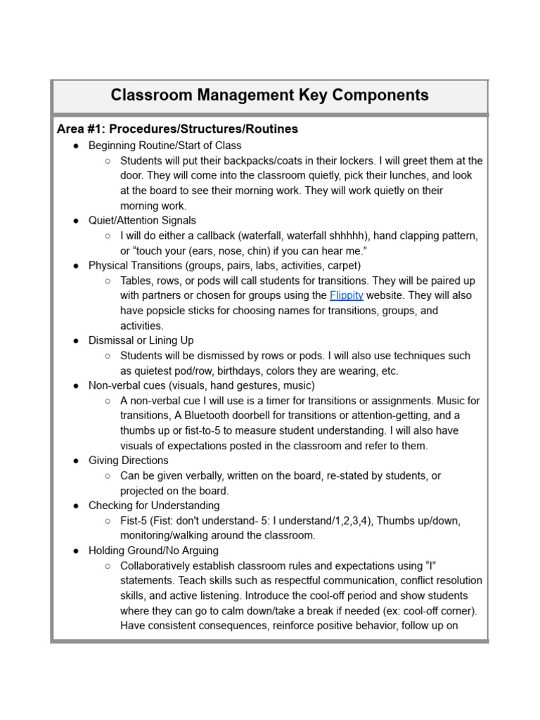 Josie Bartscher Classroom Management Key Components PDF Teachers