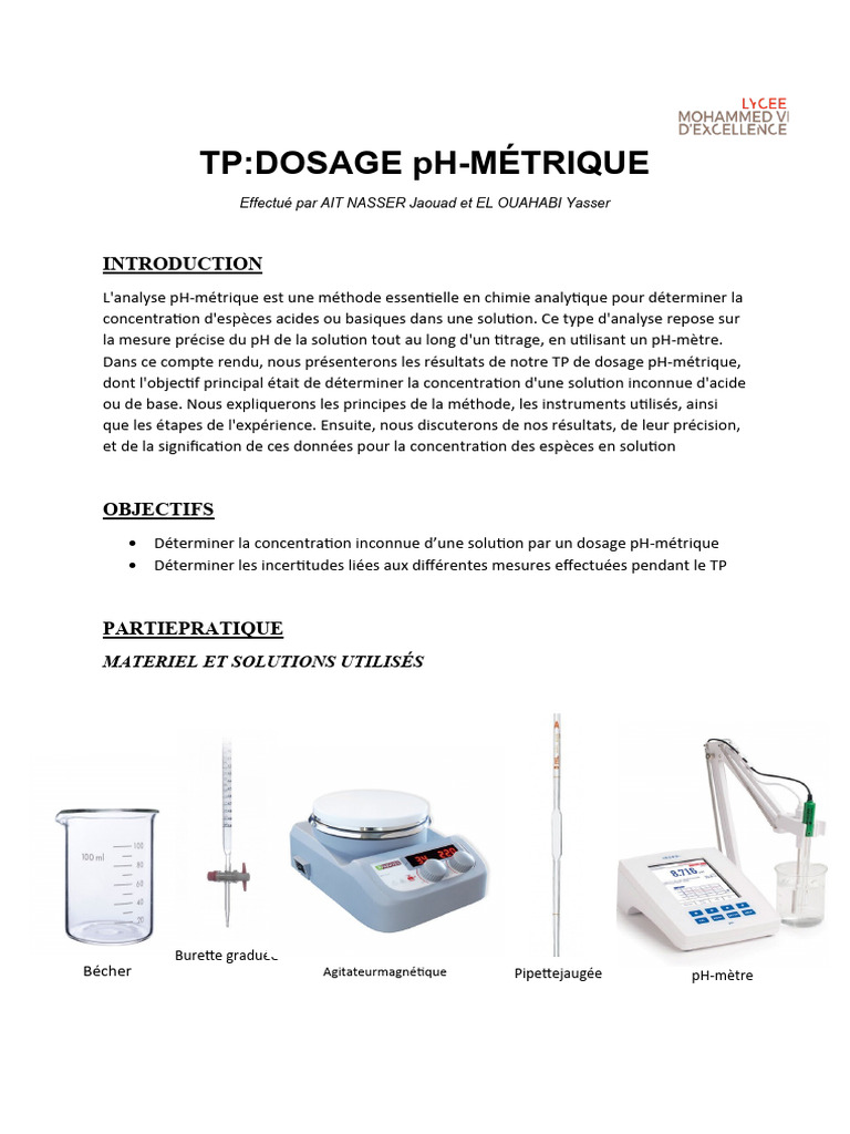 Dosage pH-Métrique en Chimie Analytique | PDF | Titrage | Chimie
