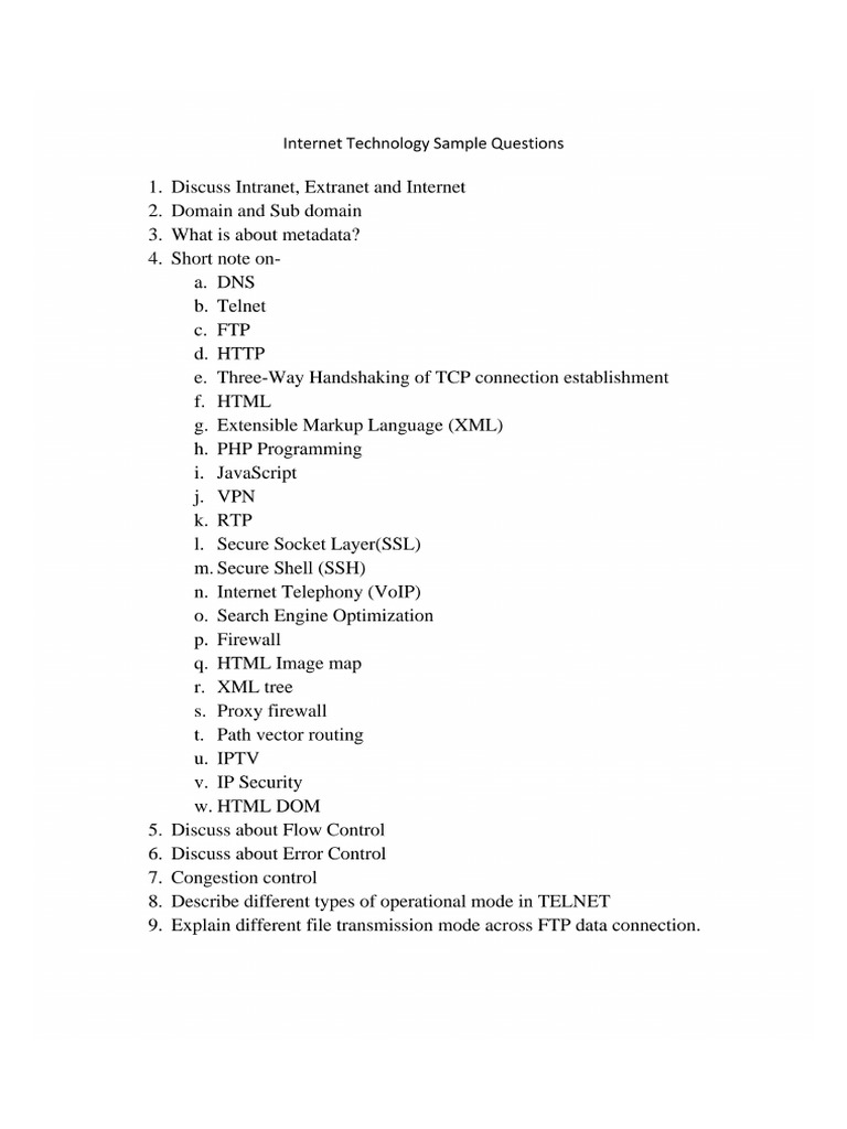 Internet Technology Sample Questions Answers | PDF
