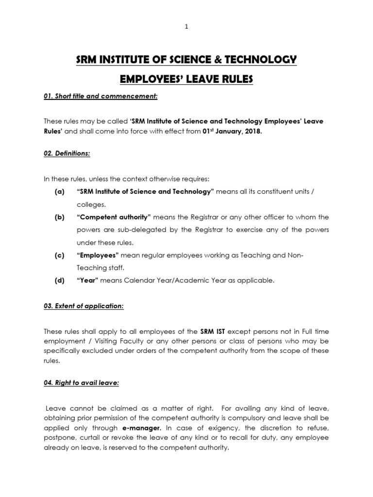 SRM IST Employees' Leave Rules Guide | PDF | Sick Leave | Vacation