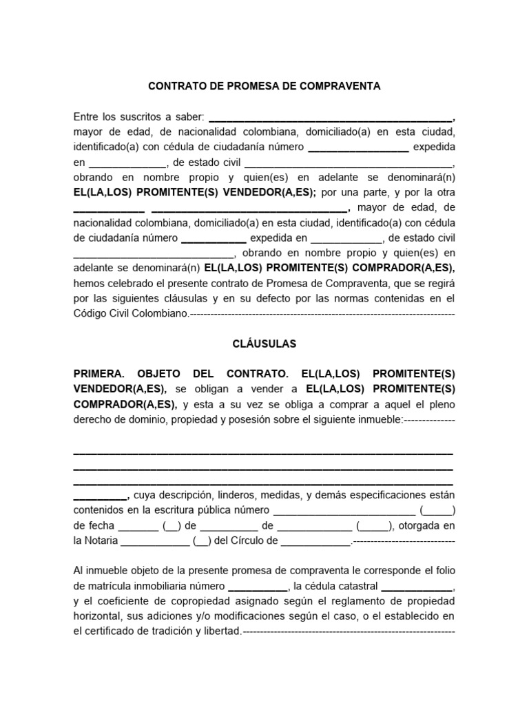 Modelo Promesa de Compraventa (Contado) - Bogota D.C. - RPH | PDF ...