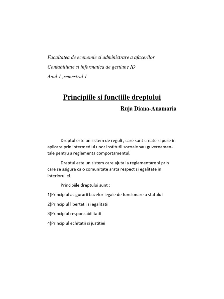 Principiile Si Functiile Dreptului-Ruja Diana. | PDF