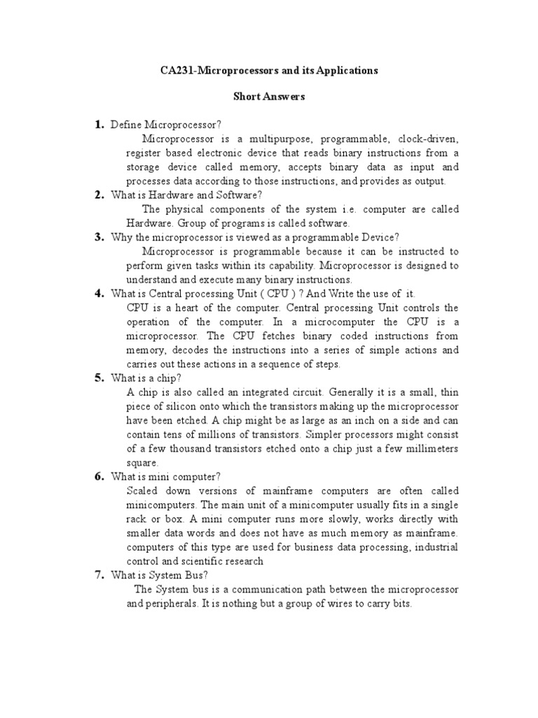 CA231-Microprocessors and Its Applications Short Answers | PDF ...