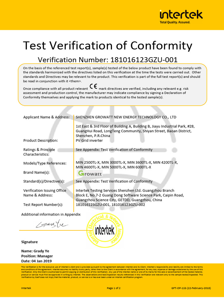 Intertek Test Verification for PV Inverters | PDF | Electronics ...