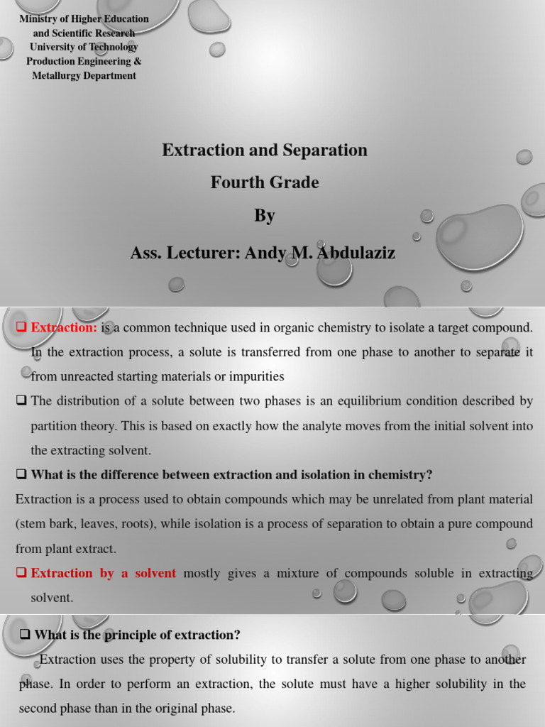 Extraction Techniques in Chemistry | PDF | Solubility | Phase (Matter)