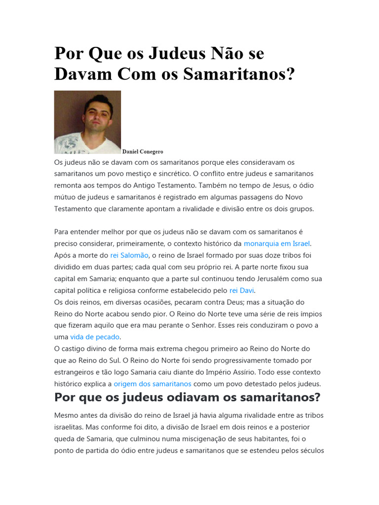 Por Que Os Judeus Não Se Davam Com Os Samaritanos | PDF | Samaritanos ...