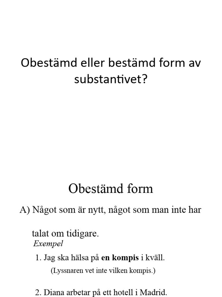 Obestämd Eller Bestämd Form Av Substantivet | PDF