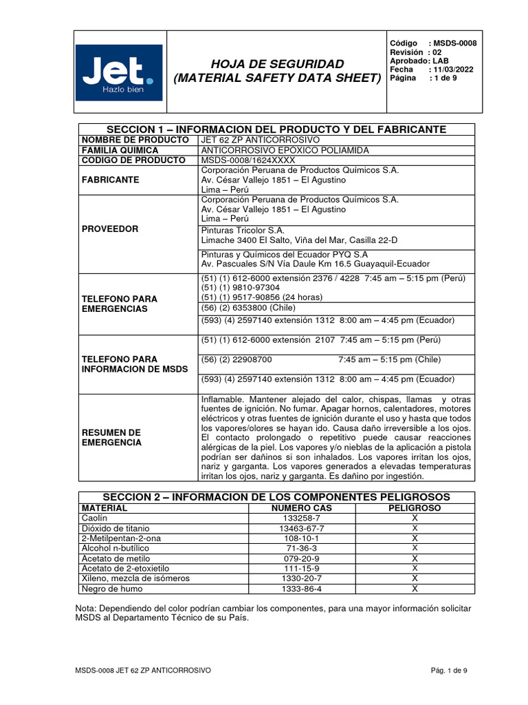 Sds Jet 62 ZP Resina PDF Agua Ventilación (Arquitectura)
