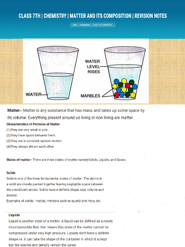 Matter and Its Composition Class 7 Chemistry Notes (Autosaved) | PDF