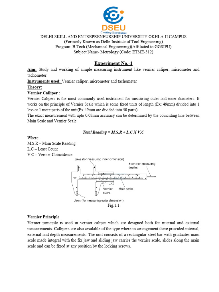 Metrology Lab Manuals PDF
