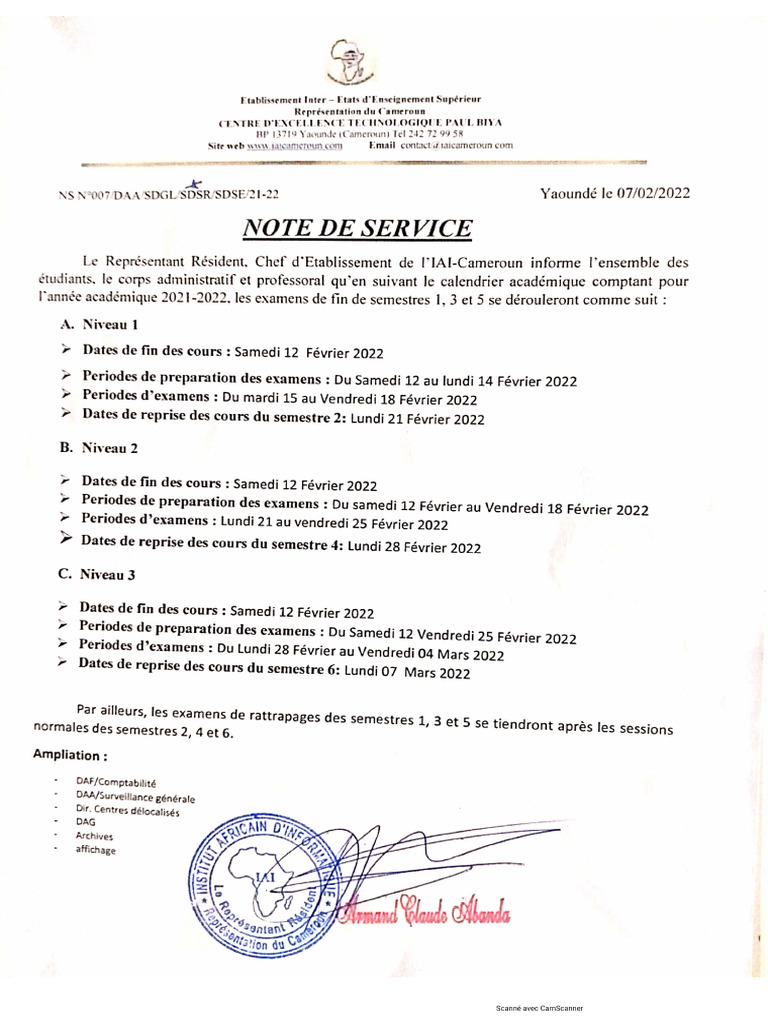 Note Service Examen Semestres 1,3 Et 5 | PDF