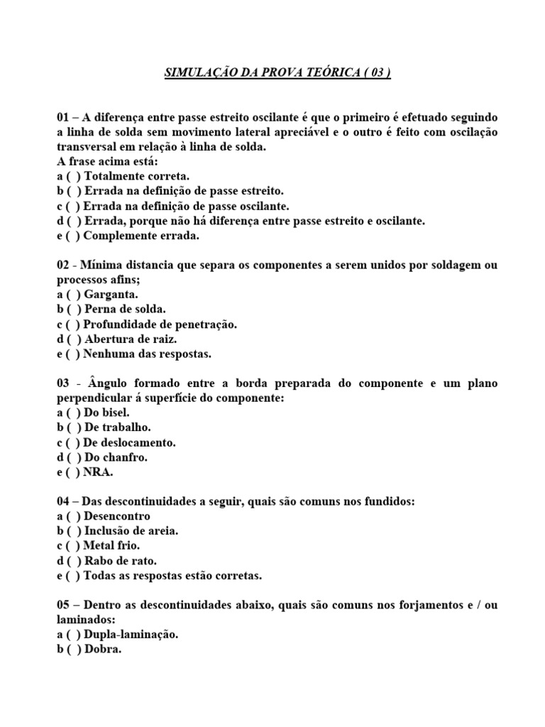 Simulação da Prova Teórica - 03 | PDF