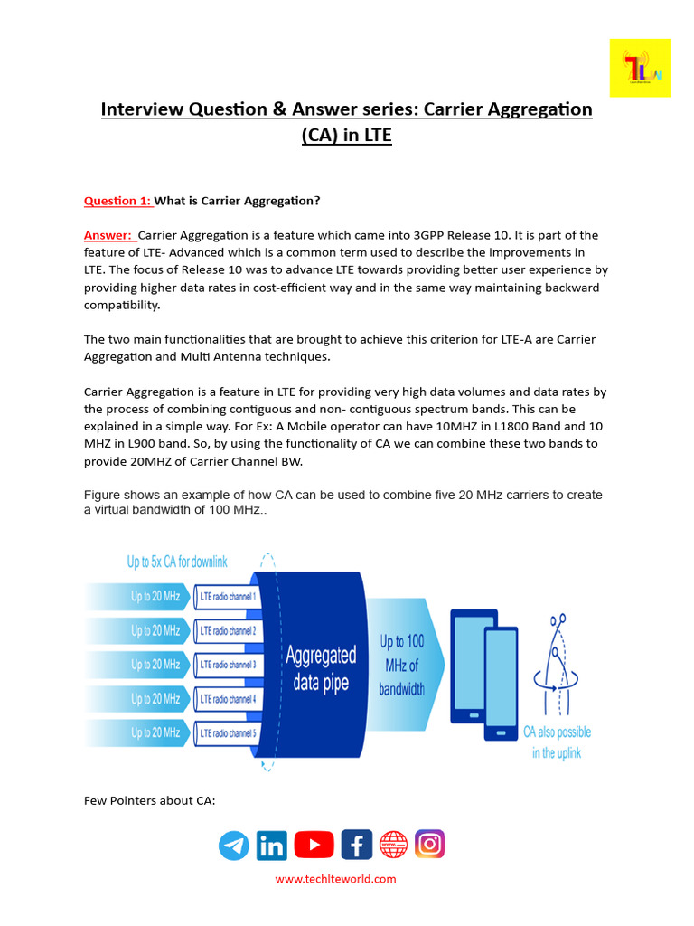 Interview Question & Answer Carrier Aggregation CA LTE PDF