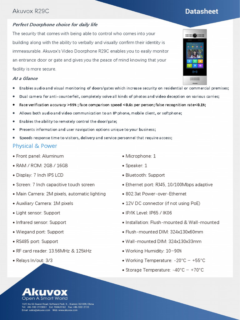 Akuvox R29C Datasheet V3.0 | PDF