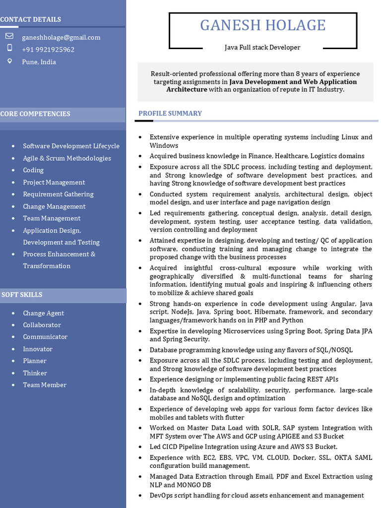 Ganesh Holage: Java Full Stack Developer | PDF | Spring Framework ...