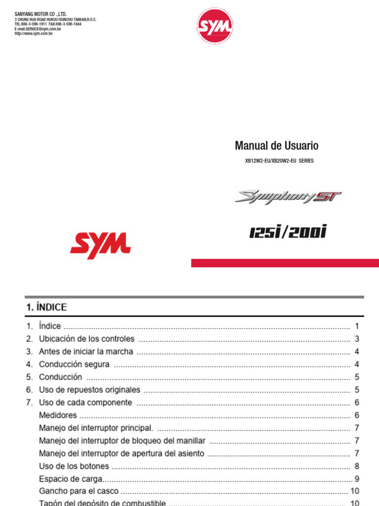 Manual de Usuario SYM Symphony 125/200 | PDF | Neumático | Motocicleta