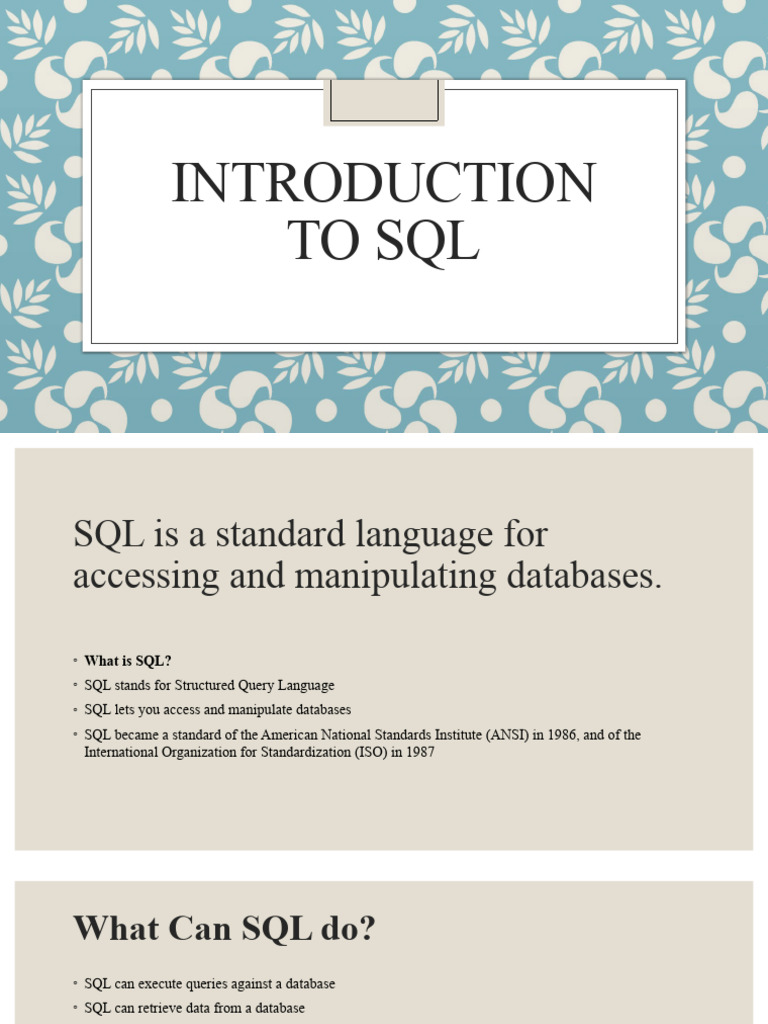 Introduction to sql pdf sql databases