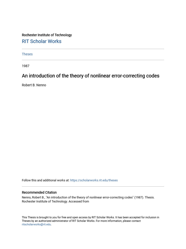 An introduction of the theory of nonlinear error correcting codes pdf