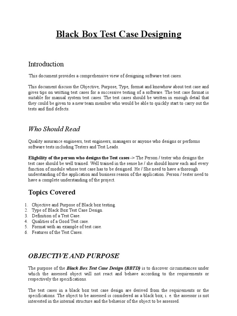 Black Box Testing Guide | PDF | Software Testing | Areas Of Computer ...