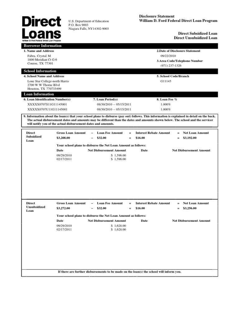 Disclosure Statement PDF Loans Fee