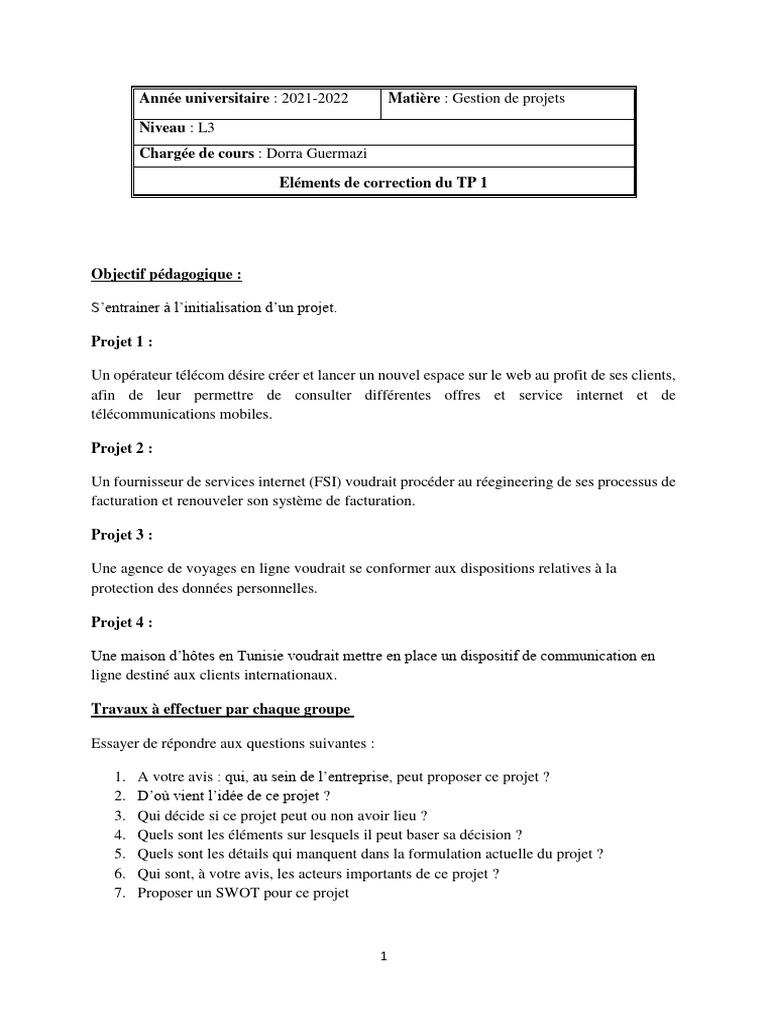 Correction TP Gestion de Projets L3 | PDF | Business | Petite ou ...