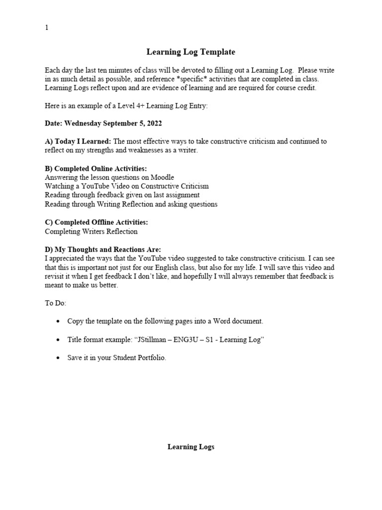 ENG2D - 2023-2024 - S1 - Learning Log Template | PDF | Poetry | Macbeth