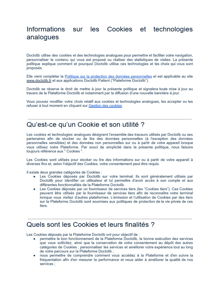 Politique sur les Cookies de Doctolib | PDF | Cookie (informatique ...