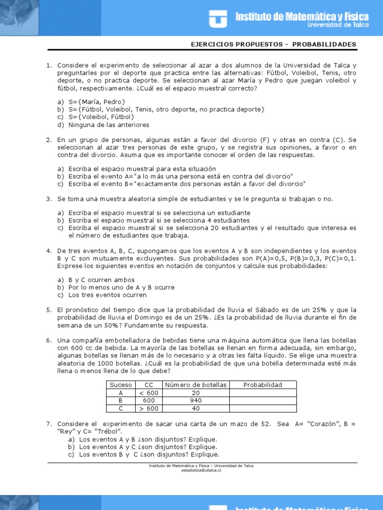 Ejercicios de Probabilidades y Estadística | PDF | Probabilidad ...