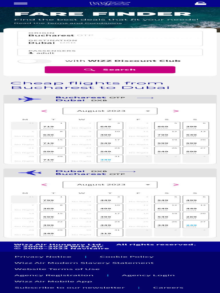 Bucharest → Dubai cheap flights Wizz Air PDF