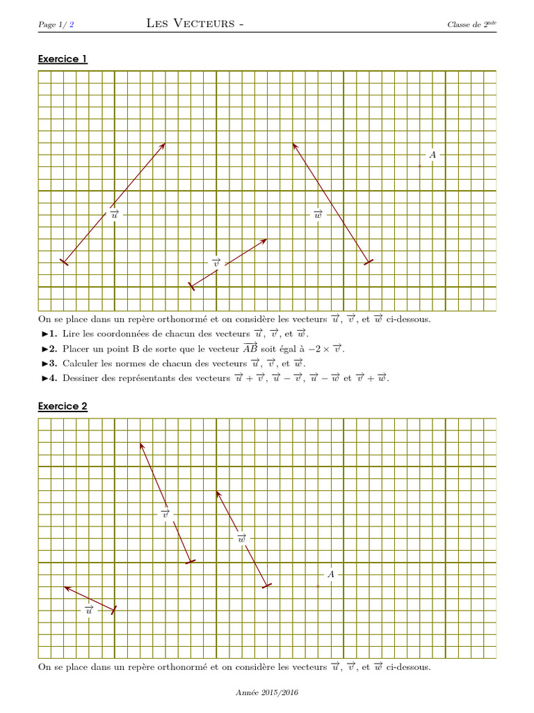 Exercices sur les vecteurs en 2nde | PDF | Algèbre linéaire | Algèbre