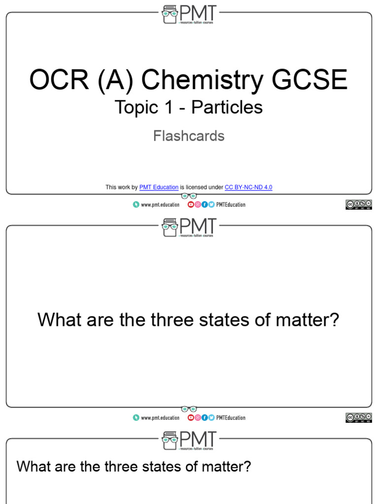 Flashcards Topic 1 Particles OCR (A) Chemistry GCSE PDF Atoms
