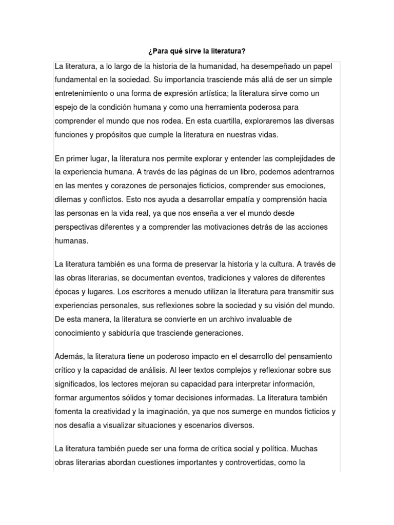 ¿Para Qué Sirve La Literatura PDF