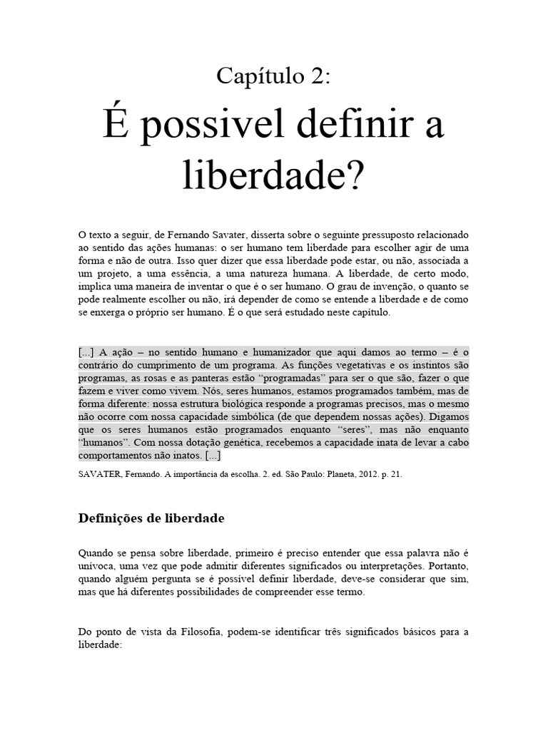 Definindo a Liberdade: Ação e Vontade | PDF