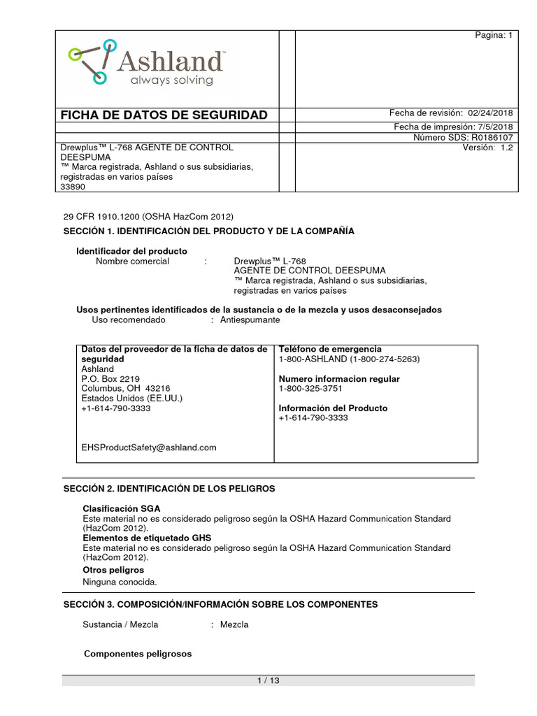 07 - AGENTE DE CONTROL DE ESPUMA Antifoam Drewplus L-768 | PDF | Agua ...