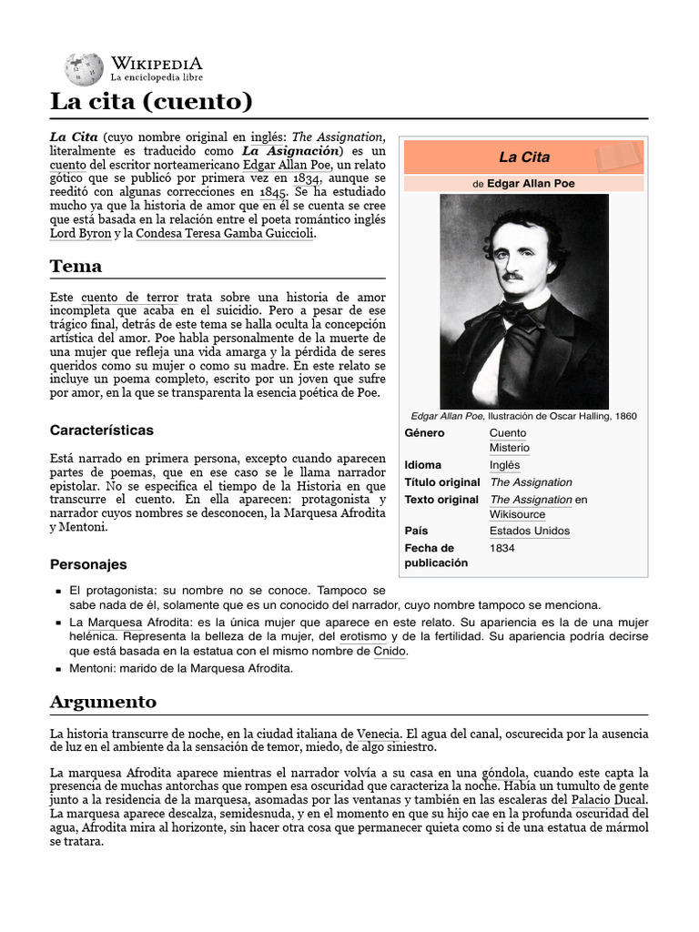 La Cita (Cuento) Wikipedia, La Enciclopedia Libre PDF Edgar Allan