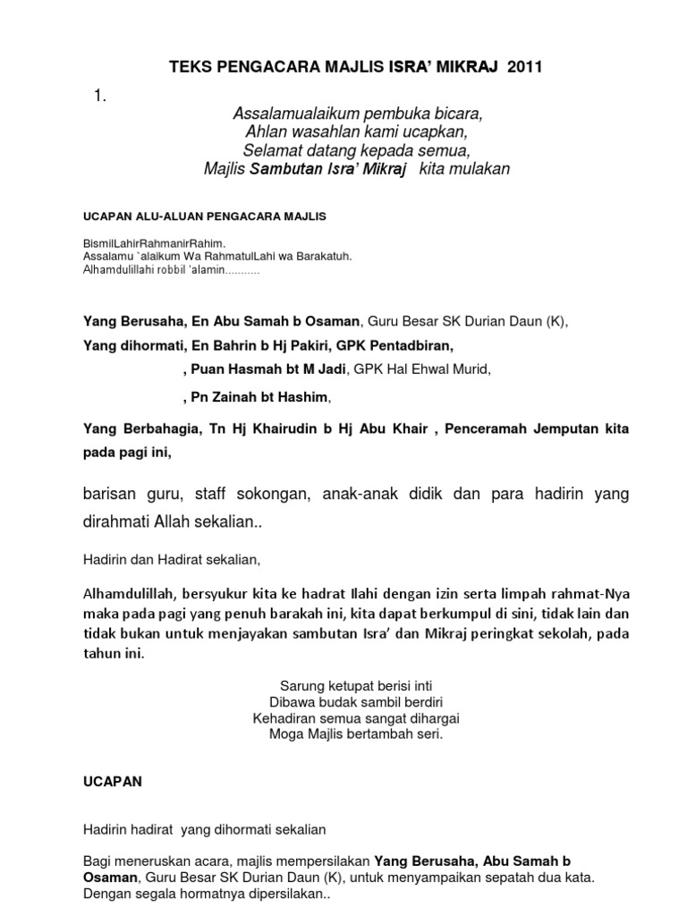 Teks Pengacara Majlis Isra' Dan Mikraj Teks Pengacara Majlis Isra' Dan Mikraj