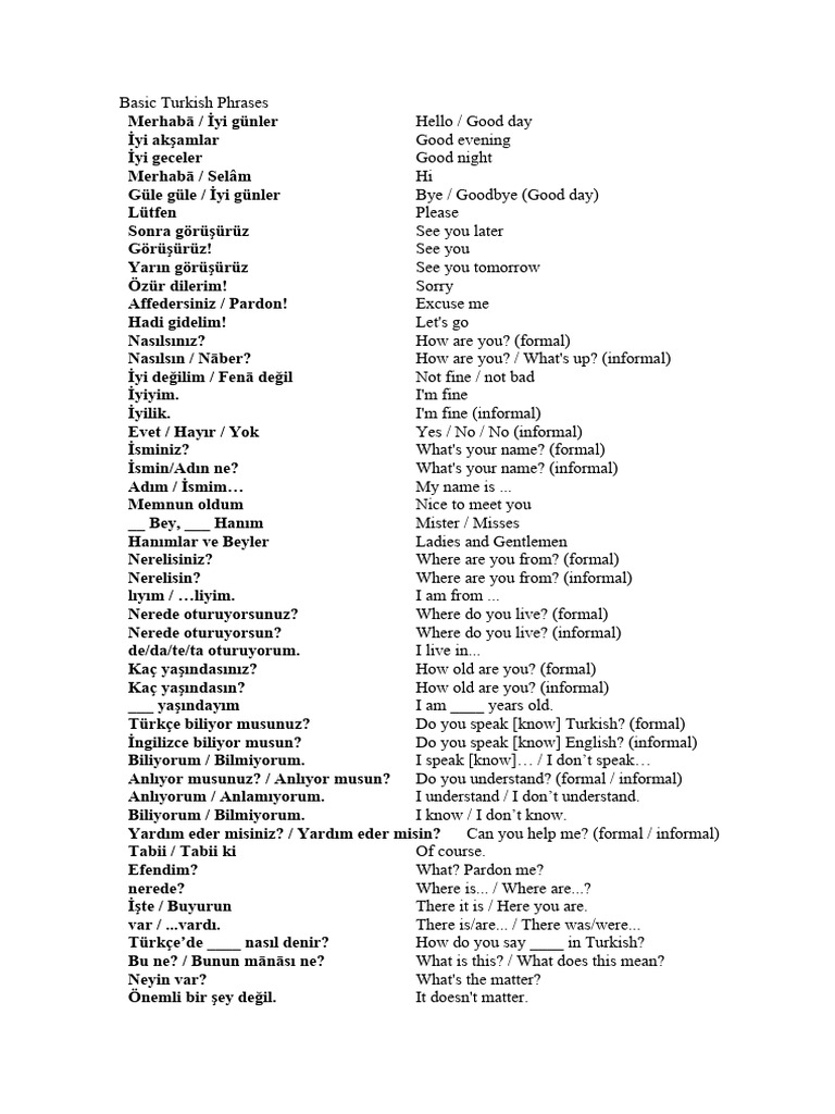 Essential Turkish Phrases for Beginners | PDF