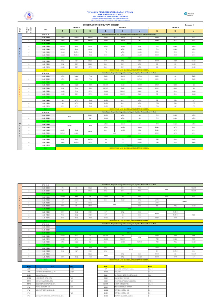 Jadwal Kelas Baru Tahun 2023-2024 | PDF